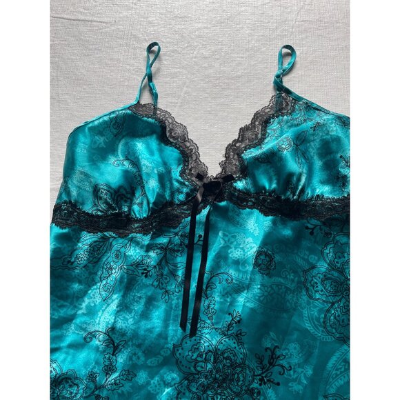 Linea Donatella Womens Sleeveless Satin Chemise Nightgown With Lace Trim & Flora - Picture 2 of 7